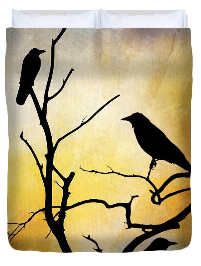 Bird Duvet Cover featuring the digital art Crow Birds on Tree Bird 95 by Lucie Dumas