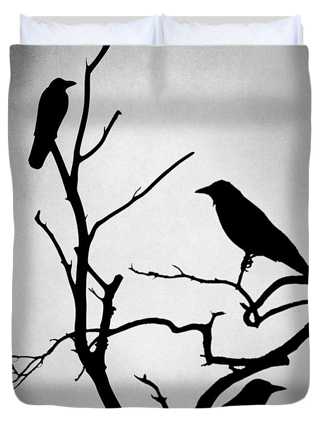 Bird Duvet Cover featuring the digital art Crow Birds on Trees Bird 89 by Lucie Dumas