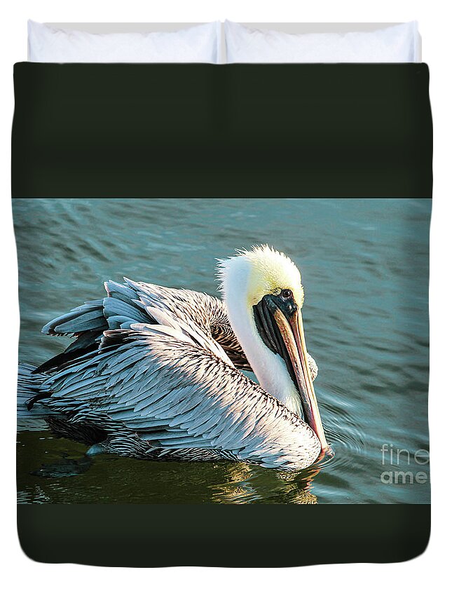 Pelican Duvet Cover featuring the photograph Cruising Along by Joanne Carey