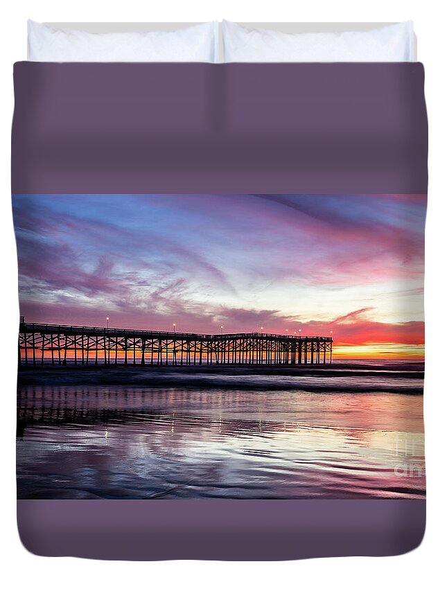 Architecture Duvet Cover featuring the photograph Crystal Pier Sunset by David Levin