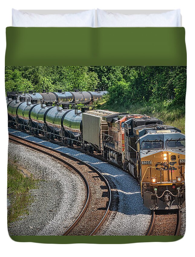 Railroad Duvet Cover featuring the photograph CSX K423-13 loaded ethanol train SB at Nortonville Ky by Jim Pearson