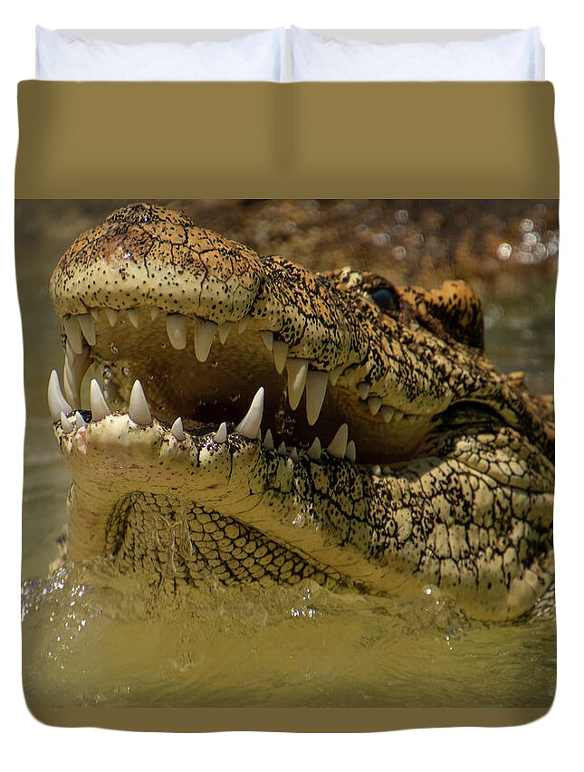 Cuban Duvet Cover featuring the photograph Cuban Crocodile Smile by Carolyn Hutchins