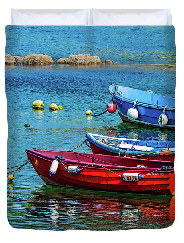 Fishing Boats Duvet Cover featuring the photograph Cudillero Boats by Chris Lord