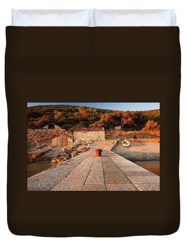Losinj Duvet Cover featuring the photograph Cunski pier, Losinj Island, Croatia by Ian Middleton