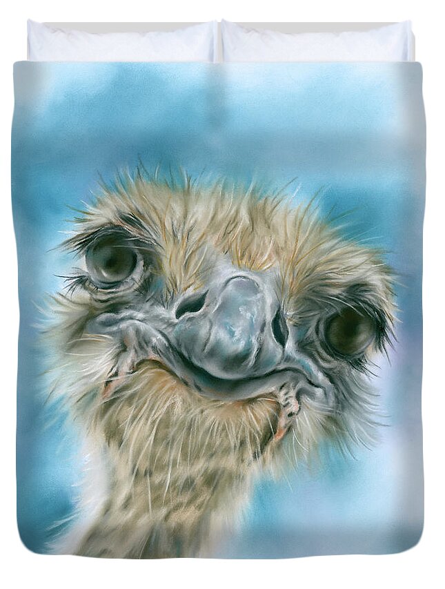 Bird Duvet Cover featuring the painting Curious Ostrich by MM Anderson