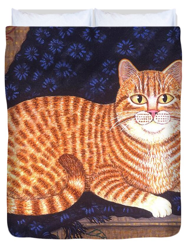 Cat Duvet Cover featuring the painting Curry the Cat by Linda Mears