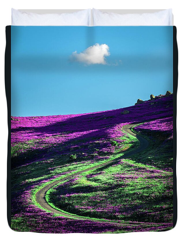 Green Duvet Cover featuring the photograph Cursed Purple by Ari Rex