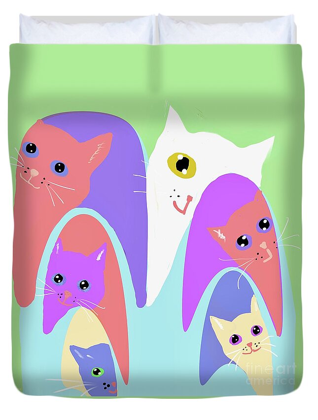 Cat Selection Duvet Cover featuring the digital art Cute collection of cats by Elaine Hayward