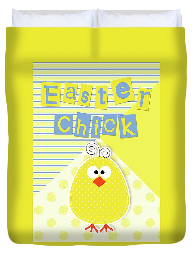 Easter Duvet Cover featuring the digital art Cute Easter Chick Yellow and Blue by Doreen Erhardt