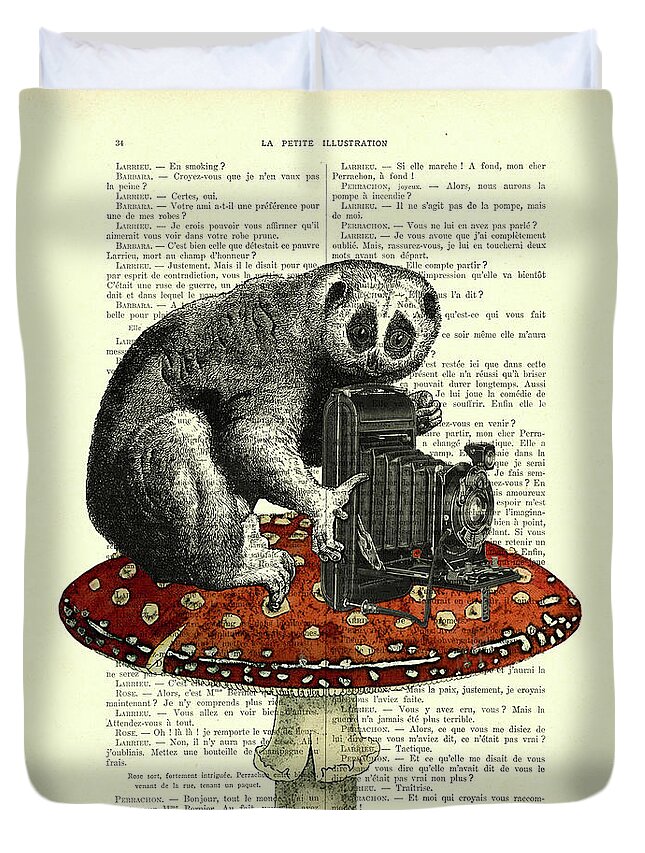 Slow Loris Duvet Cover featuring the mixed media Cute Photographer by Madame Memento