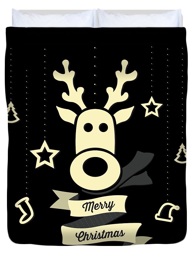Christmas 2023 Duvet Cover featuring the digital art Cute Reindeer Christmas by Flippin Sweet Gear