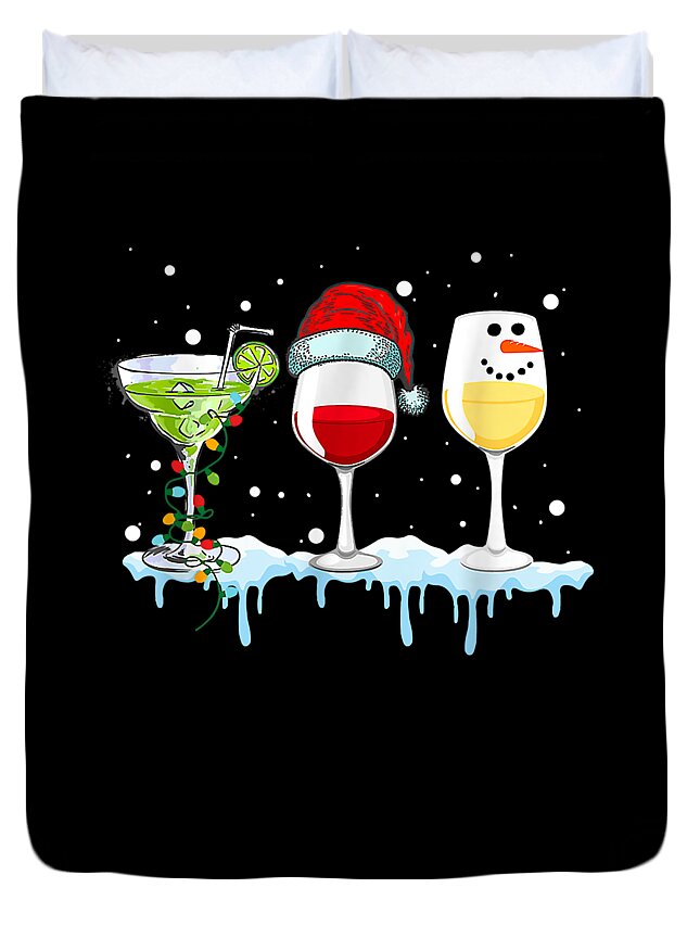 Cute Three Wine Glasses Xmas Snowman Santa Hat Christmas Lights Cool Gifts  Duvet Cover by Ezone Prints - Fine Art America