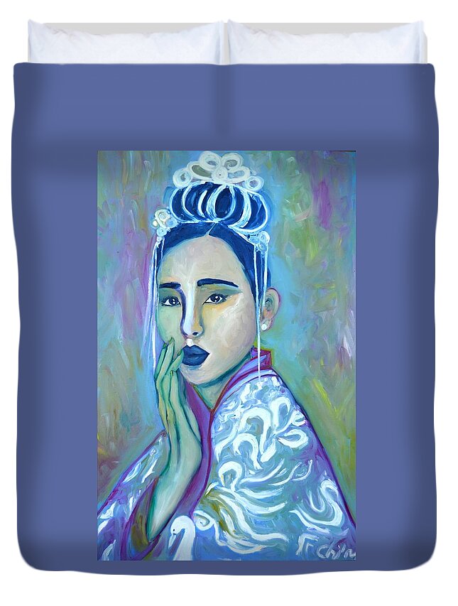 Japan Duvet Cover featuring the painting Cygnus Olor by Chiara Magni