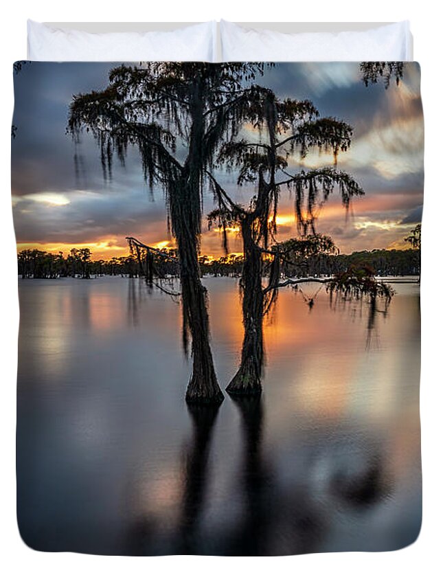 Sunsets Duvet Cover featuring the photograph Cypress Lake Sunset by DB Hayes