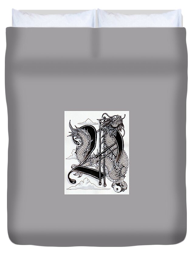 Dragon Duvet Cover featuring the drawing D is for Dragon by Scarlett Royale