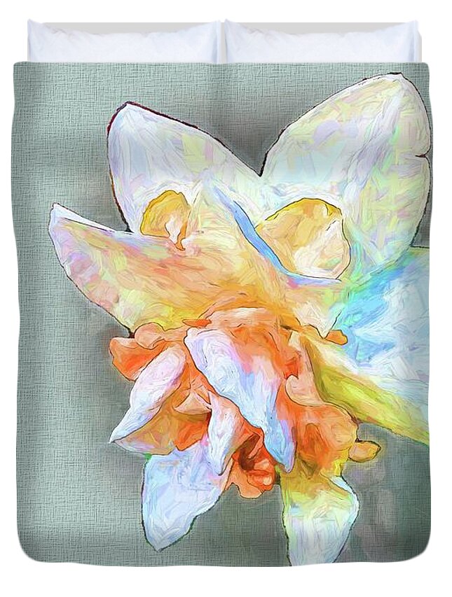 Daffodil Duvet Cover featuring the digital art Daffodil on Canvas by Ludwig Keck