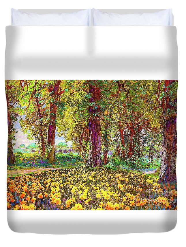 Landscape Duvet Cover featuring the painting Daffodil Sunshine by Jane Small
