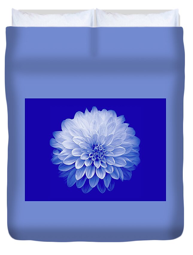 Art Duvet Cover featuring the photograph Dahlia IV on Blue Background by Joan Han