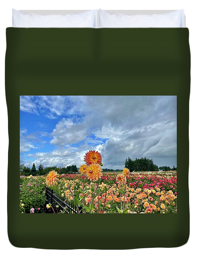 Dahlia Duvet Cover featuring the photograph Dahlias In The Sky by Brian Eberly