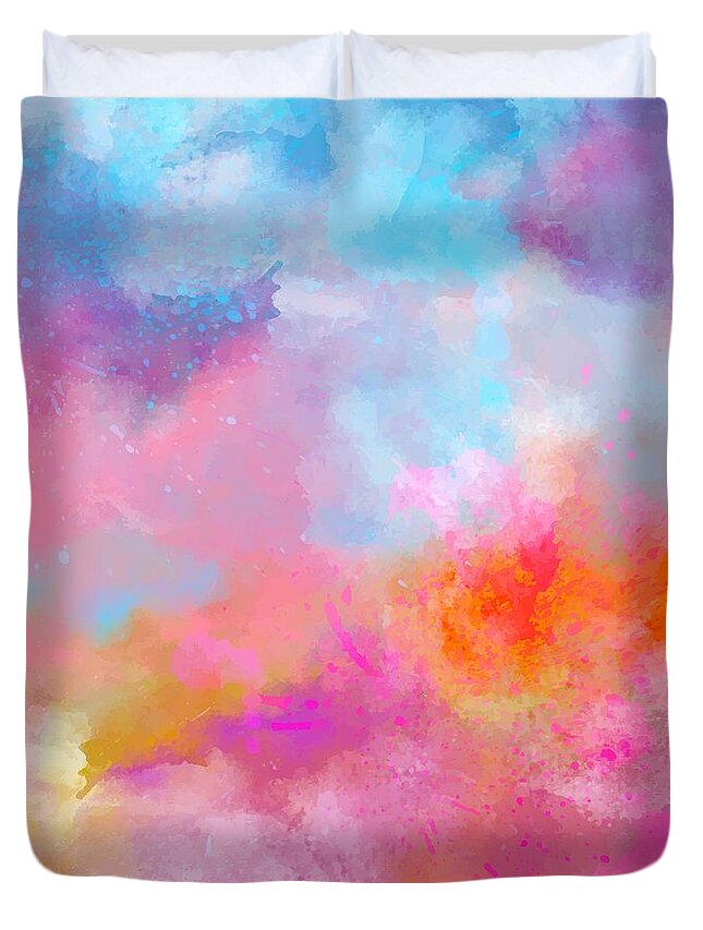 Watercolor Duvet Cover featuring the digital art Daimaru - Artistic Abstract Blue Purple Bright Watercolor Painting Digital Art by Sambel Pedes