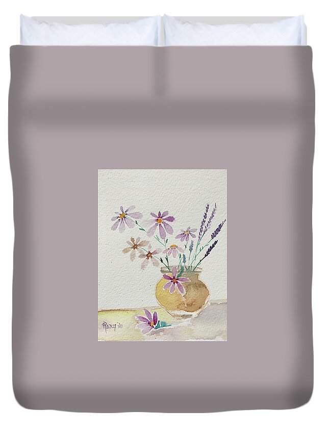 Daisies Duvet Cover featuring the painting Daisies and Lavender by Roxy Rich