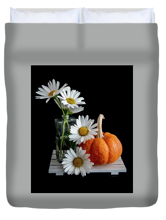 Flowers Duvet Cover featuring the photograph Daisies and Pumpkin by Cathy Kovarik