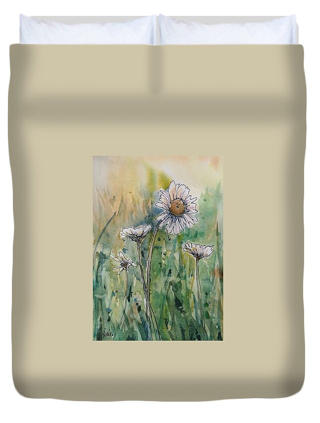 Floral Duvet Cover featuring the painting Daisies by Sheila Romard