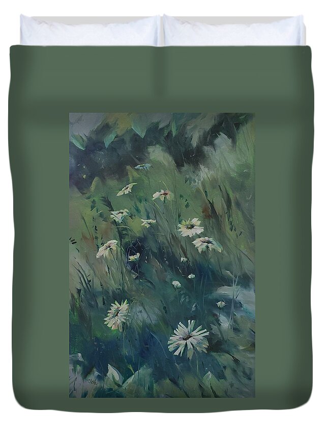 Flower Duvet Cover featuring the painting Daisy-A-Day by Sheila Romard