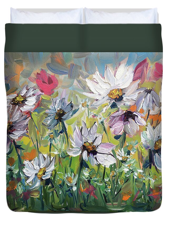 Daisy Painting Duvet Cover featuring the painting Daisy Garden by Roxy Rich