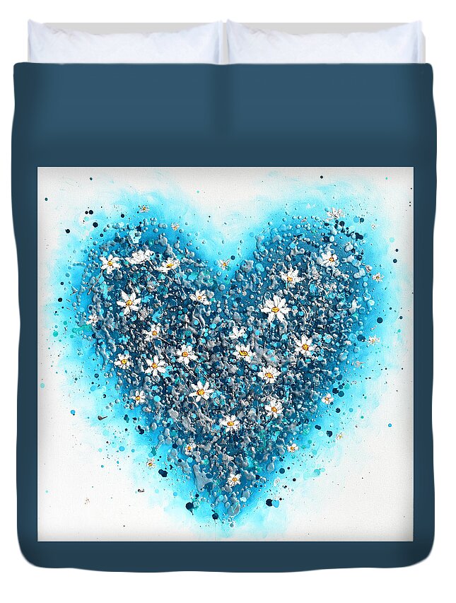 Heart Duvet Cover featuring the painting Daisy Heart by Amanda Dagg