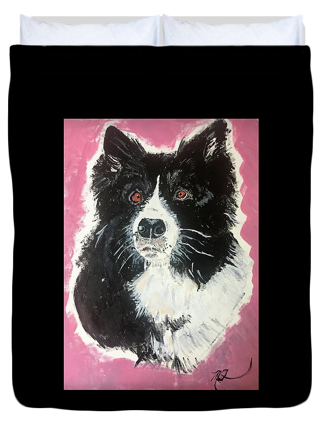 Dog Duvet Cover featuring the painting Border Collie Rescued Dog by Melody Fowler