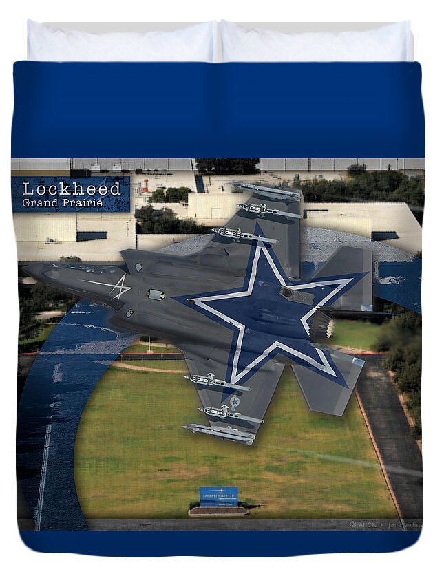 Dallas Cowboys Duvet Cover featuring the digital art Dallas Cowboys F-35A by Custom Aviation Art