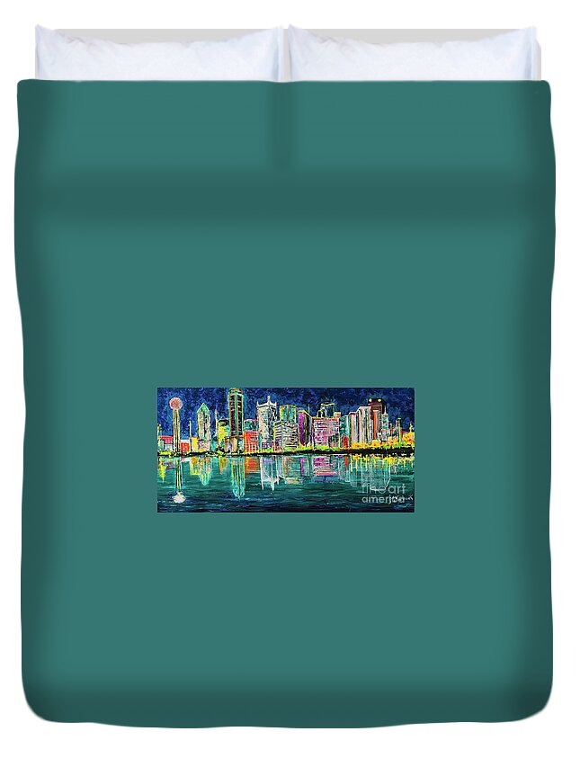 Dallas Duvet Cover featuring the painting Dallas Skyline by Maria Karlosak