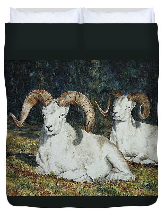 Dall Sheep Duvet Cover featuring the painting Dall's Day by Elaine Booth-Kallweit