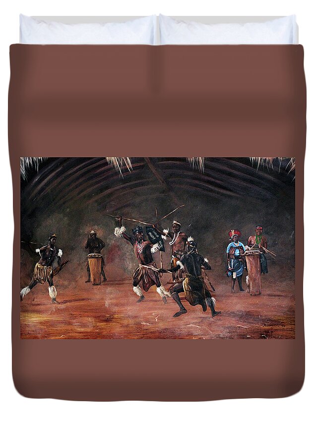 African Art Duvet Cover featuring the painting Dance Of Spears by Ronnie Moyo