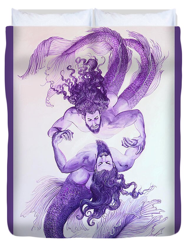Merman Duvet Cover featuring the painting Dance of the Merman and Triton by Marc DeBauch