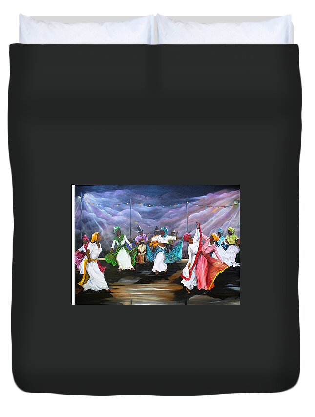 Caribbean Painting Original Painting Folklore Dance Painting Trinidad And Tobago Painting Dance Painting Tropical Painting Duvet Cover featuring the painting Dance The Pique by Karin Dawn Kelshall- Best