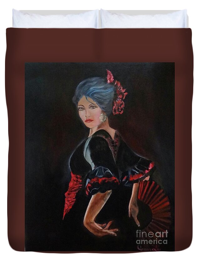 Spanish Dancer Duvet Cover featuring the painting Dancer by Jenny Lee