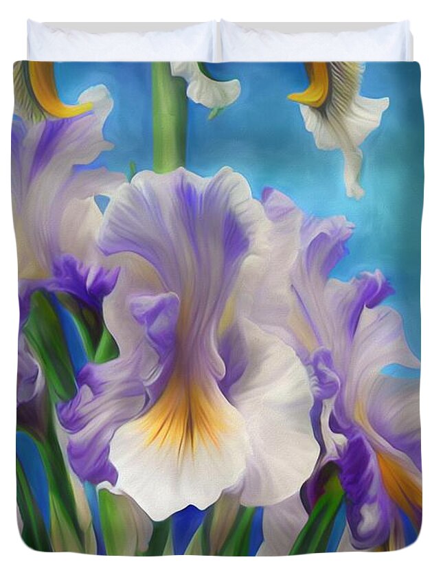 Floral Duvet Cover featuring the mixed media Dancing in the Blue Sky by Lynda Lehmann