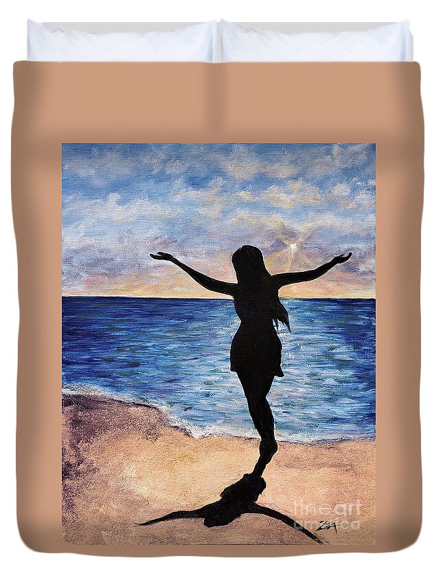 Beach Duvet Cover featuring the mixed media Dancing On the Beach by Zan Savage