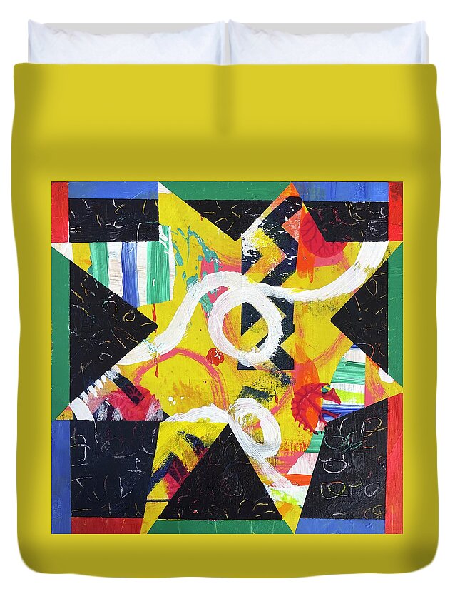 Star Duvet Cover featuring the painting Dancing Yellow Star by Cyndie Katz