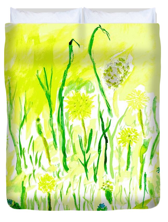 Dandelions Duvet Cover featuring the painting Dandelions by Branwen Drew