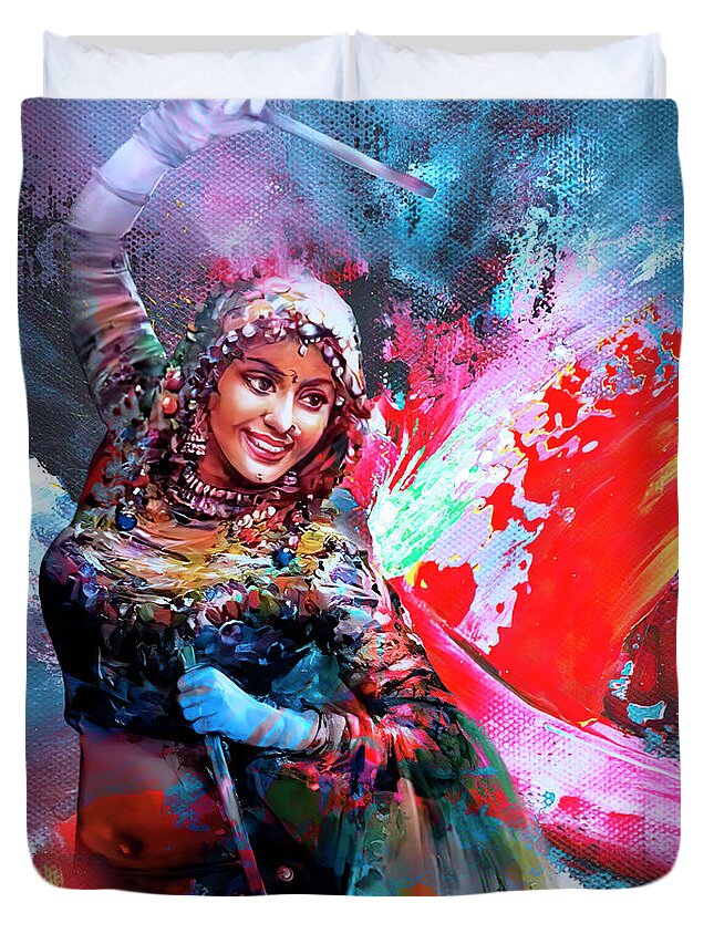 Dandia Duvet Cover featuring the painting Dandya Raas clr by Gull G
