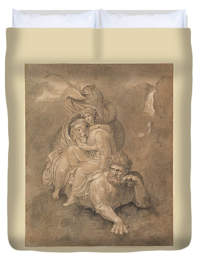 Bertel Thorvaldsen Duvet Cover featuring the drawing Dante and Virgil on the back of Geryon by Bertel Thorvaldsen