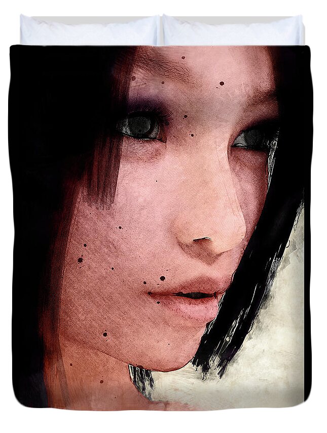 Clayton Duvet Cover featuring the digital art Dark Haired Woman by Clayton Bastiani
