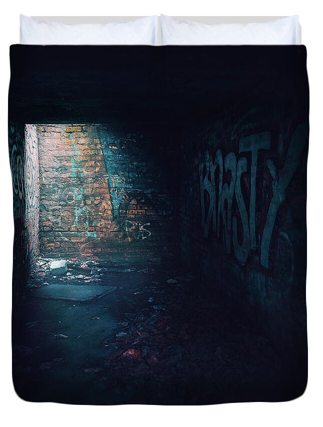 Tunnel Duvet Cover featuring the photograph Dark Passage by Scott Norris