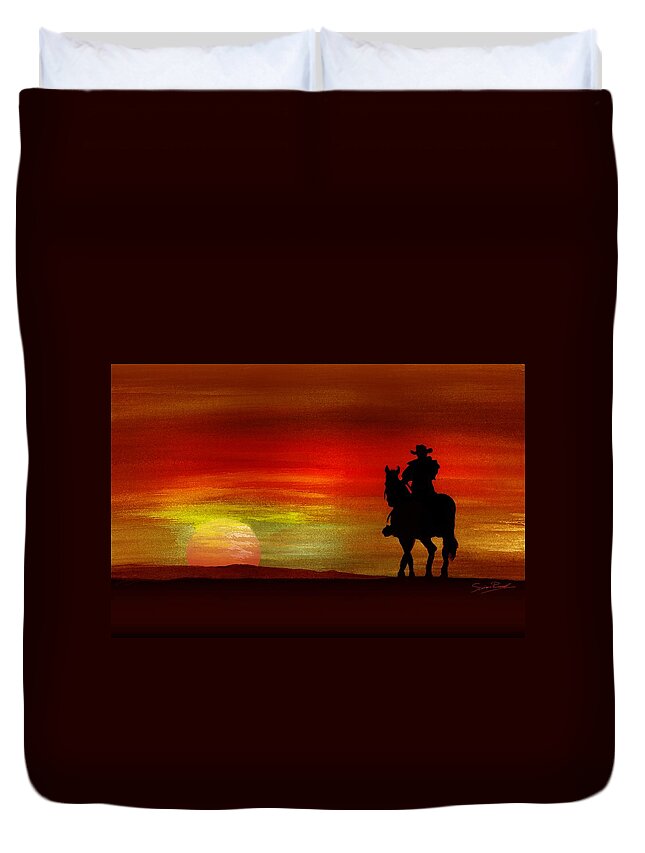 Indian Inks Duvet Cover featuring the painting Dark Rider One by Simon Read