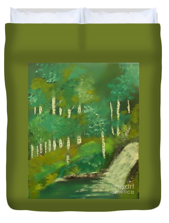 Waterfall Duvet Cover featuring the painting Darken Woods Painting # 247 by Donald Northup
