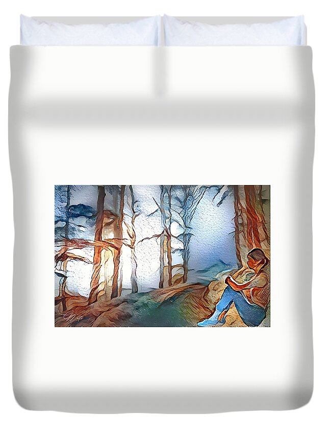 Loneliness Duvet Cover featuring the mixed media Darkness by Frederick Cook