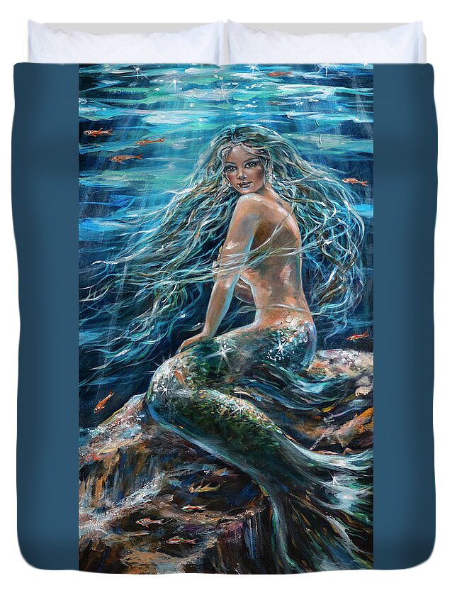 Mermaids Duvet Cover featuring the painting Darkness by Linda Olsen